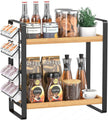 Coffee Station Organizer for Counter,Condiment Storage Caddy for Kitchen,2 Tier Wooden Shelf for Coffee Bar Accessories,Coffee Bar Organizer for Kitchen, Home, Office-Brown