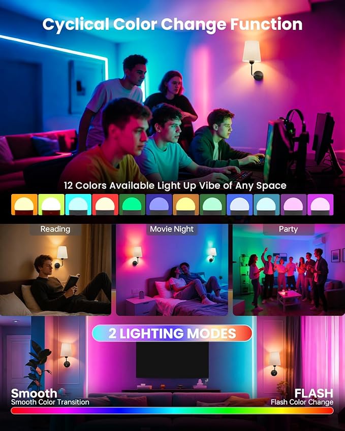 Wireless Wall Sconces Set of 2 Battery Operated, Black Wall Light Rechargeable with 5200mAh RGB Dimmable Flash Mode Led Bulb and Remote Timer, Cordless Wall Lamp Decor for Bedroom Living Room Hallway