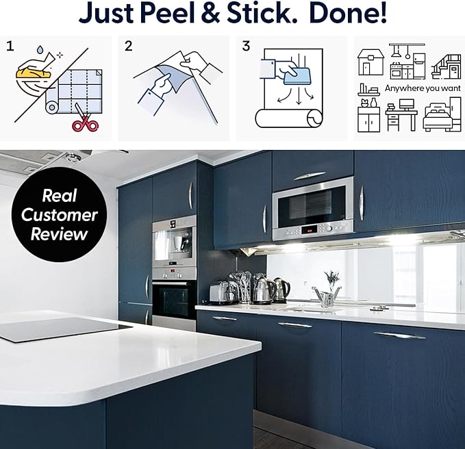 Peel and Stick Navy Blue Wood Contact Paper 17.3" x 118" Thick Waterproof Vinyl Wallpaper Roll Self Adhesive Modern Matte Wood Grain Decor Removable Film for Kitchen Countertops Cabinets