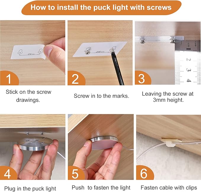 LED Dimmable Under Cabinet Lighting Kit,12V 6 Pack Wired Puck Lights with Remote Control, Plug in Under Counter Lighting Fixtures for Kitchen,Bookcase,Showcase,Shelf (Natural White)