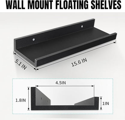 LaVie Home Floating Shelves for Wall Storage Set of 4, 15.6 Inch Picture Ledge Shelf, Black Wall Shelves with Lip for Kitchen, Bedroom, Bathroom, and Living Room