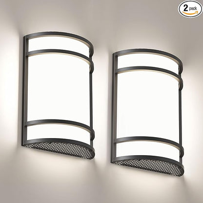 LED Indoor Wall Mount Light Fixture, Matte Black Wall Sconce Lighting, 3000K 4000K 5000K Adjustable, Half Cylinder Hallway Light Fixture for Living Room Bedroom Porch 2 Pack