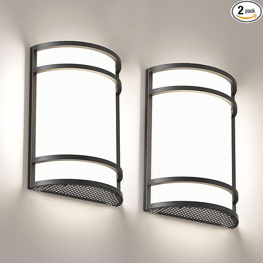 LED Indoor Wall Mount Light Fixture, Matte Black Wall Sconce Lighting, 3000K 4000K 5000K Adjustable, Half Cylinder Hallway Light Fixture for Living Room Bedroom Porch 2 Pack
