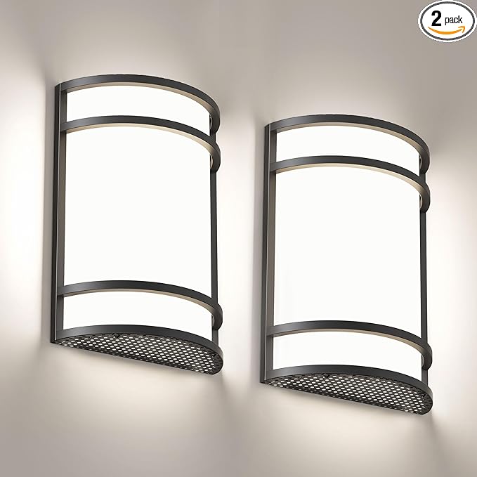 LED Indoor Wall Mount Light Fixture, Matte Black Wall Sconce Lighting, 3000K 4000K 5000K Adjustable, Half Cylinder Hallway Light Fixture for Living Room Bedroom Porch 2 Pack