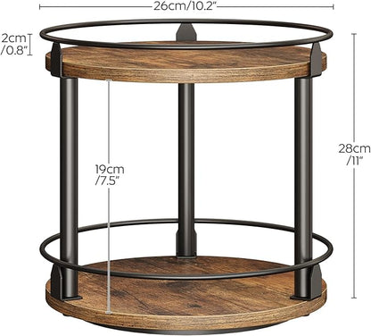 Lazy Susan Organizer, Rotating Spice Rack, 2 Tier Spice Turntable Organizer, Industrial Turntable Spice Holder, for Kitchen Countertop and Cabinet, Compact and Versatile, Rustic Brown SR22BR