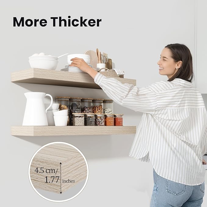 Heimlove 36 Inch Floating Shelves for Wall,10 Deep Grey Wood Shelves with Invisible Brackets,Wall Mounted Storage & Display Shelves for Bedroom,Living Room,Kitchen,Office