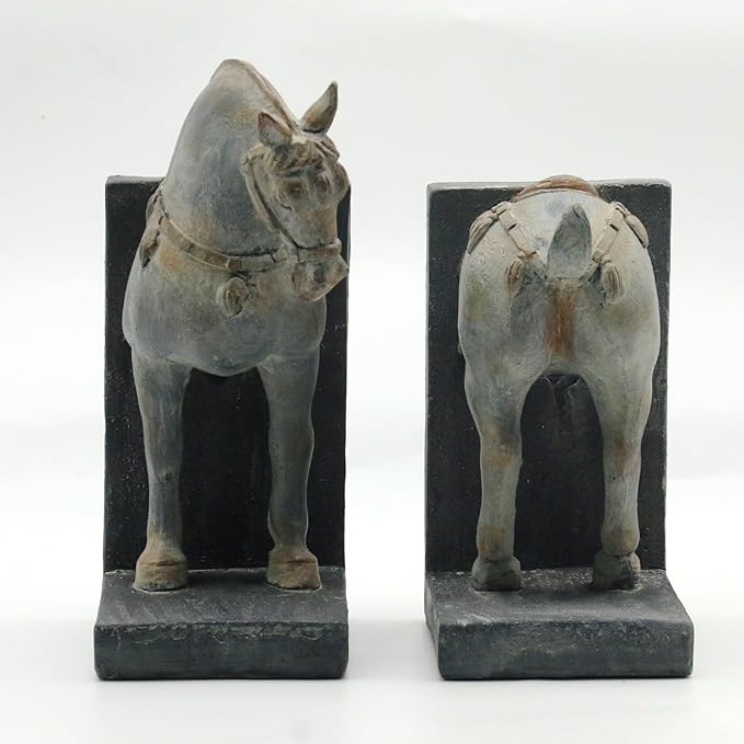 Lukitas Tang Horse Decorative Bookends, Heavy Duty Non-Slip Book Holders, Vintage Artistic Ornaments for Office Home Bookshelf Decor, Resin