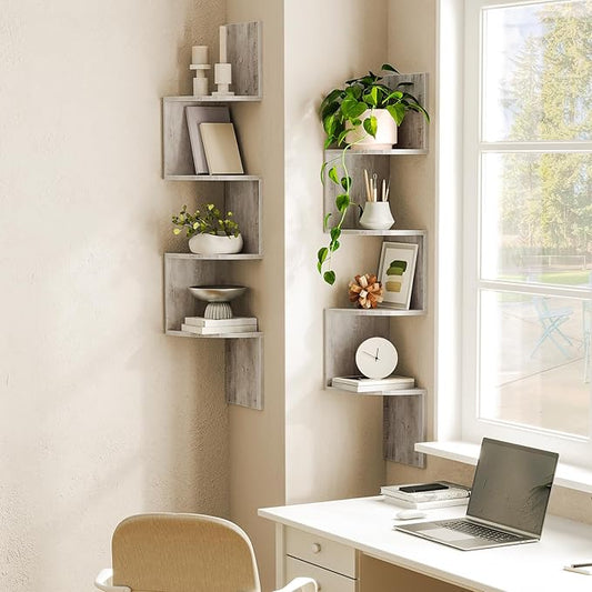 HOOBRO Corner Shelf Wall-Mounted, Set of 2 Floating Corner Shelves, 4-Tier Corner Bookshelves for Wall Decor in Living Room, Bedroom, Bathroom, Home Office, Greige BG25BJP201