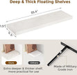 36 Inch Long Floating Shelves for Wall, 9.3 Inch Deep Floating Shelf with Heavy-Duty Bracket, 2 Pack Long Shelves for Bathroom, Living Room, Bedroom, Wall Mounted Storage Shelf for Books Decor, Brich
