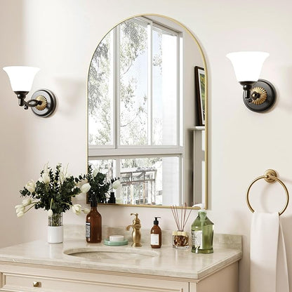 Gold Arched Bathroom Mirror for Wall-36"X24" Wall Mirror for Living Room, Bedroom, Bathroom, Dressing Room Hanging Vanity Mirror for Wall Decoration