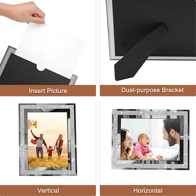 IZIDDO 4x6 Picture Frames Set of 4, Glitter Glass Photo Frame for Tabletop Display, Gift Picture Frame, Horizontally or Vertically
