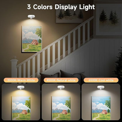 3 Pack Picture Light for Wall with 1200mAh Rechargeable Battery Operated Lights Remote Dimmable Timer Painting Light Magnetic 3 Adjustable Lighting RGB Modes Wall Decor Lights for Living Room(White)