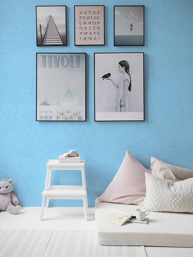 Cohoo Home Blue Peel and Stick Wallpaper Silk Solid Light Blue Contact Paper for Walls Embossed Textured Self-Adhesive Removable Wallpaper Bedroom Bathroom Waterproof Drawer Liner 15.7inW 118inL