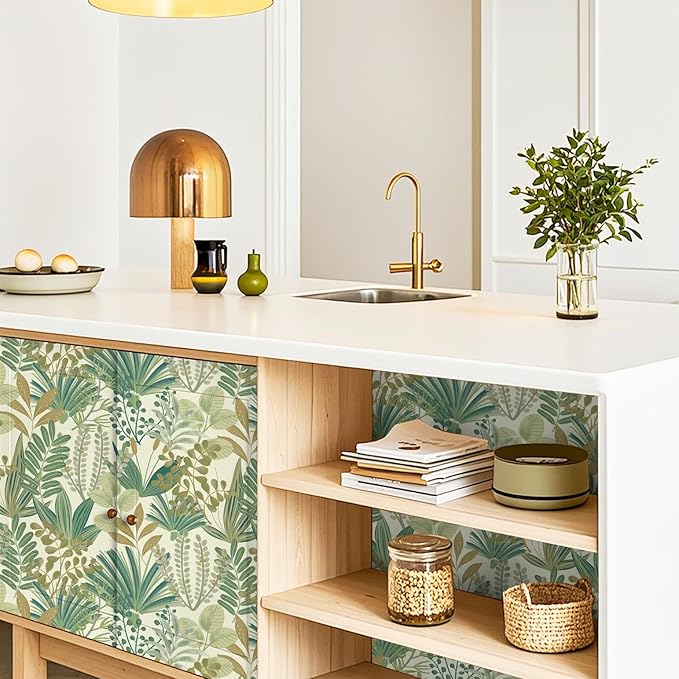 Green Peel and Stick Wallpaper Jungle Tropical Wallpaper Green Leaf Botanical Contact Paper Self Adhesive Removable Wall Paper for Bedroom Cabinet Drawer Vinyl Roll 17.3"x78.7"