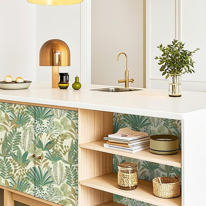 Green Peel and Stick Wallpaper Jungle Tropical Wallpaper Green Leaf Botanical Contact Paper Self Adhesive Removable Wall Paper for Bedroom Cabinet Drawer Vinyl Roll 17.3"x78.7"