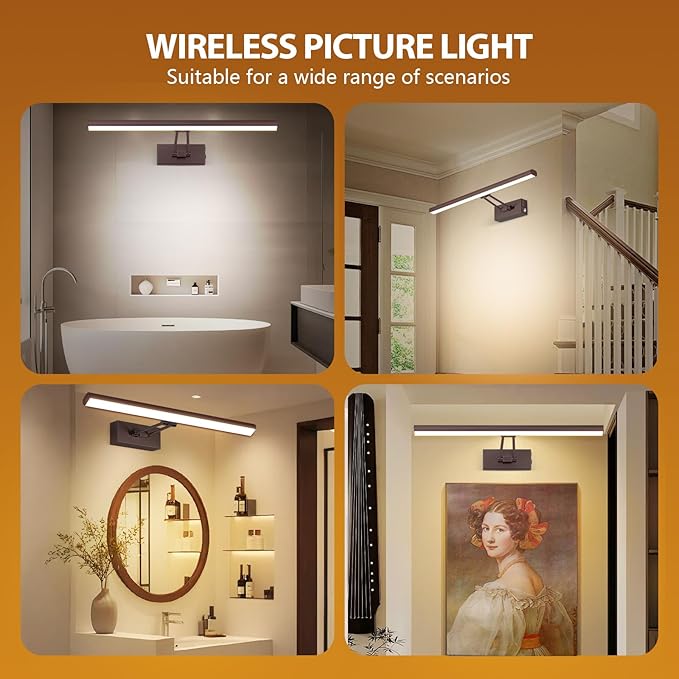 Picture Light,17.5" Picture Frame Light,Art Light, Picture Light Battery Operated,3CCT Picture Lights for Wall,Wireless Picture Lights with Remote for Wall Display, Photo,Library (Bronze)