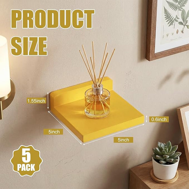 Novabright 5 Pack Small Floating Shelves Mini Shelves Hanging Display 5 Inch Wood Wall Shelf for Plant Bathroom Livingroom Bedroom with 2 Types of Installation Nursery Decor(Bright)