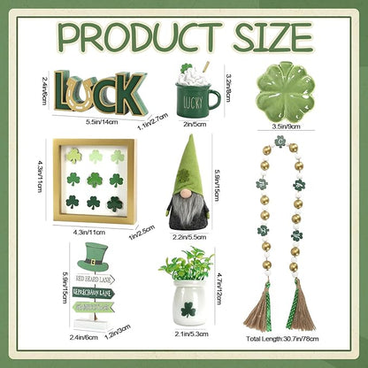 St Patrick's Day Decoration 8 PCS Tiered Tray Decor Set, Cute Tabletop Saint Patty's Day Décor for Home Shelf Mantel Fireplace Office Desk Coffee Bar Shamrock Sign Gnome Lucky Irish Tray Objects