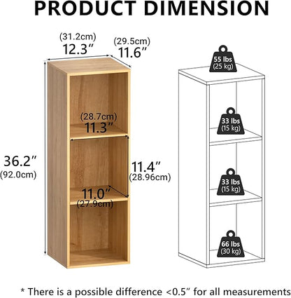 3 Cube Storage Organizer,Cube Shelf，3 Tier Cube Low Bookcase Freestanding Storage Display Organizer, Three-Cubes Open Shelf Bookshelf for Home Office (Oak, 3-Cube)