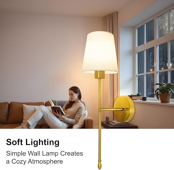 Battery Operated Wall Sconce Set of 2, Wireless Wall Sconce with Rechargeable Bulbs and Remote, 15 Colors & Dimmable, Gold Sconces Wall Decor for Bedroom Living Room Hallway