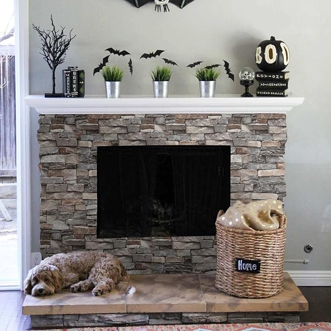 Abyssaly Brick Wallpaper Peel and Stick Faux Stone Brick Stick on Wallpaper 23.6" X 118" Thick Removable Wall Paper Contact Paper Self-Adhesive Home Decoration Fireplace Shelf Paper