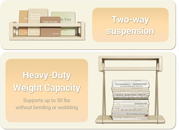 Sturdy Floating Shelves – Set of 3 Wall Bookshelves and Nursery Floating Shelves for Books, Toys, Kitchen, Bathroom, and Home Decor – Natural Poplar