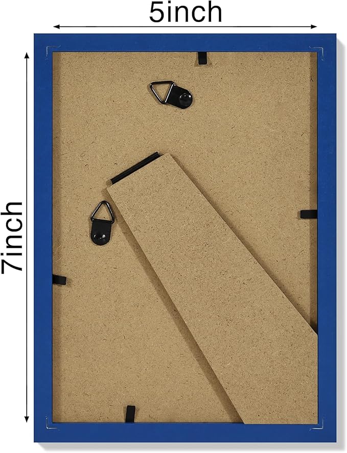 Vittanly 5x7 Picture Frames Set of 4, Display Pictures 4x6 with Mat or 5x7 without Mat, Small Photo Frames for Wall or Tabletop Display, Engineered Wood with Shatter Resistant Plexiglass, Royal Blue