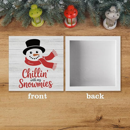 Christmas Decor Christmas Sign Decorations for Home Chillin With My Snowmies Sign for Home Office Desk Table Cubicle Shelf Xmas Desk Accessories 5 x 5 inch
