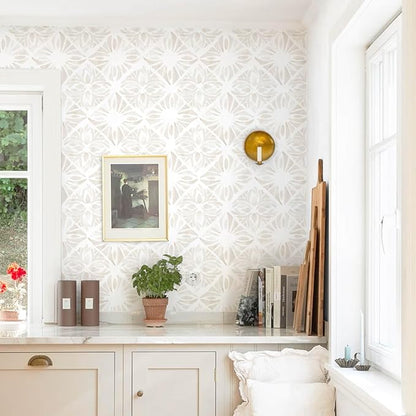 Boho Wallpaper Neutral Peel and Stick Wallpaper 197"x17.3" Geometric Wall Paper Beige and White Contact Paper Textured Removable Vinyl Waterproof for Bedroom Farmhouse Kitchen Bathroom