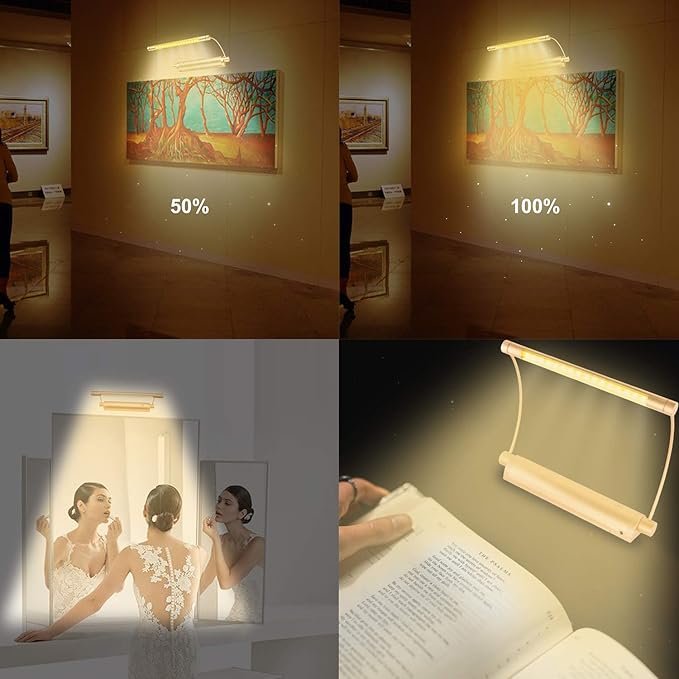 LUXSWAY Cordless Painting Light,Battery Operated Picture Light with 9 Inch Light Tube,Art Lights for Painting,Remote Control Timer Auto Off,Dimmable Accent Lighting Picture Artwork-Gold