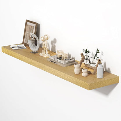 48 Inch Floating Shelves for Wall, Wooden Wall Mounted Display Shelves with Invisible Brackets for Living Room, Bedroom, Bathroom, Kitchen Decor and Storage, Set of 1, Oak