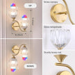 Battery Operated Wall Sconce, 2-Lights Vinatge Brass Wall Lighting with Clear Tluip Shade Rechargeable Bulb with Remote for Living Room, Bedroom