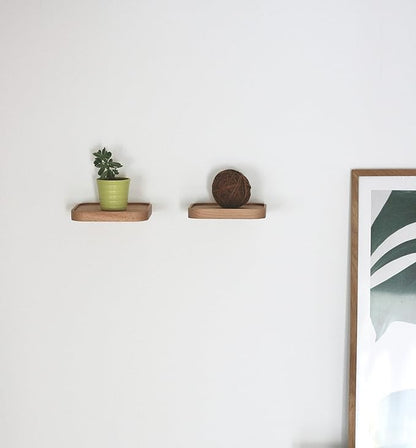 Raft Floating Shelf Wood Round Wall Mounted Showcase Wall Shelf Hanging Planter Storage Wooden Shelf for Plants Photo Candle Invisible Wall Decoration Design Set of 2 (Square 5.9 inch)