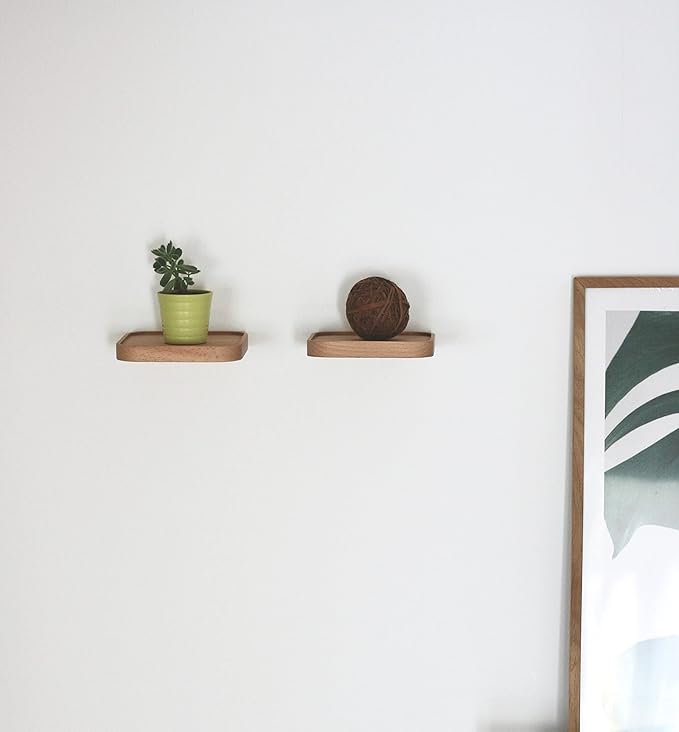 Raft Floating Shelf Wood Round Wall Mounted Showcase Wall Shelf Hanging Planter Storage Wooden Shelf for Plants Photo Candle Invisible Wall Decoration Design Set of 2 (Square 5.9 inch)