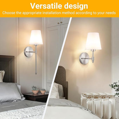 Peel and Stick Wall Sconces, Stick On Wall Sconce Set of 2, Battery Operated Wireless Wall Light, No Drill Adhesive Wall Lamp, Corn Bulb with 10000mAh Rechargeable Battery, Bedroom Wall Decor
