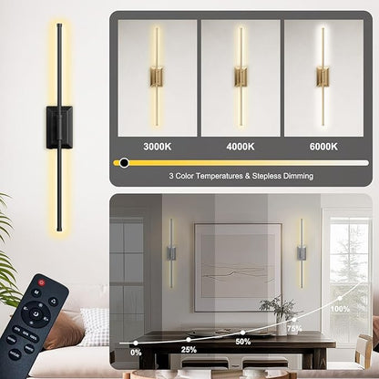 Battery Operated Wall Light Set of 2 - Gold Picture Wireless Led Plug In Walls Sconce Fixture Indoor - Art Decor Bathroom Sconces Rechargeable - Modern Bedroom Cordless Lights Fixtures with Remote