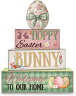 Easter Decorations, 4 Pcs Wooden Easter Table Decorations, Easter Egg Tiered Tray Decor, Vintage Wooden Table Sign for Desk Shelf Mantel Coffee Bar, Indoor Home Decor