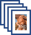 Vittanly 8.5x11 Picture Frames Set of 4, Display Pictures 6x8 with Mat or 8.5x11 without Mat, Gallery Wall Frame Set for Wall Mounting, Engineered Wood with Shatter Resistant Plexiglass, Royal Blue