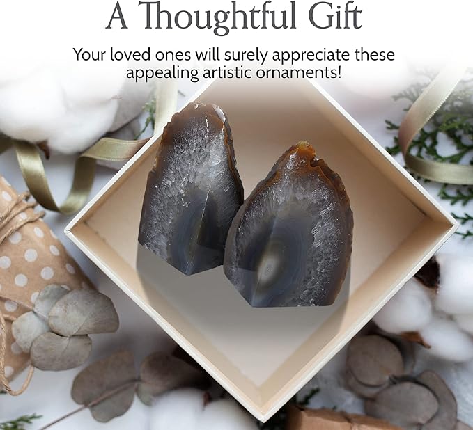 Nature's Decorations Natural Agate Bookends – A+ Grade Geode Heavy Duty Decorative Stone Crystal Book Ends for Shelves & Bookcases, Polished Bookshelf Decor, 1 Pair 3-4Lbs
