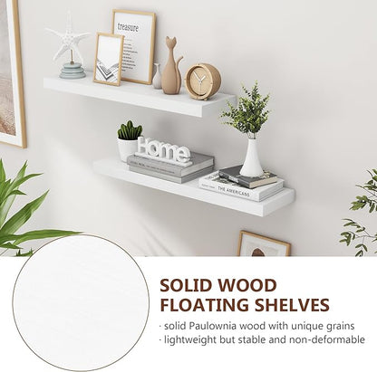 fuqing 30 Inch Floating Shelves for Wall, White Wood Floating Shelves Set of 2, 30'' Long Wooden Wall Shelves for Living Room Bedroom Bathroom Home Office - White