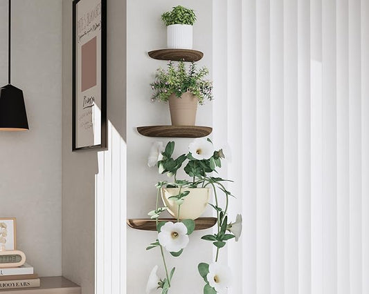 Solid Wood Half Round Floating Wall Shelves | Elegant Floating Shelves, Elevate Your Space. Perfect for Living Rooms, Bathrooms, Bedrooms, Offices, Children's Rooms Brown