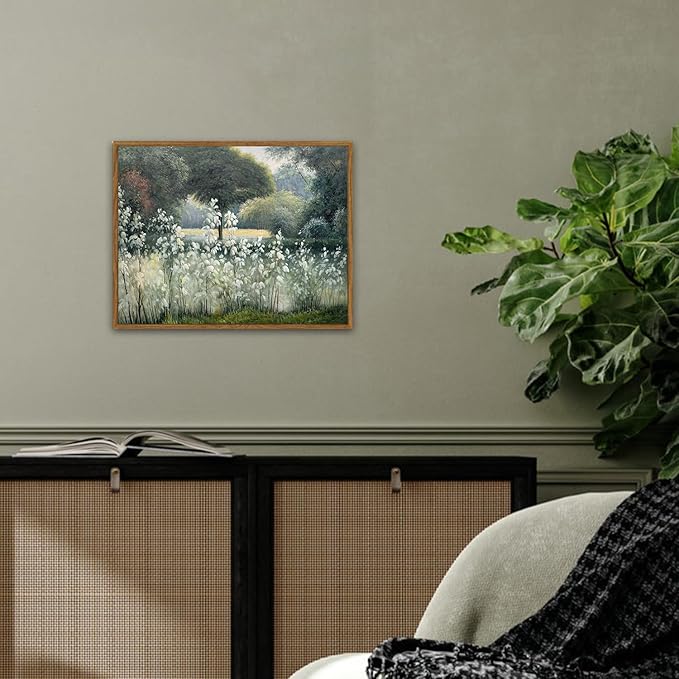 SHENIFY Vintage Landscape Framed Canvas Wall Art Forest Pond Classic Hallway Bathroom Office Decor - 11x14in Natural Framed