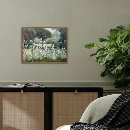 SHENIFY Vintage Landscape Framed Canvas Wall Art Forest Pond Classic Hallway Bathroom Office Decor - 11x14in Natural Framed