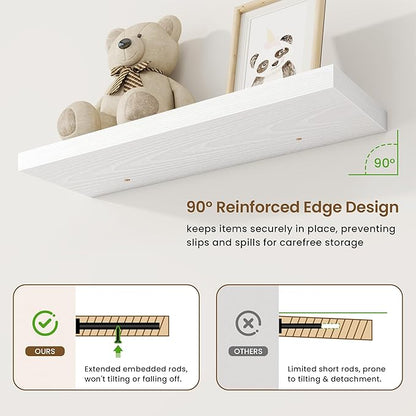 30in Floating Shelves for Wall, 30"W x 9.25"D x 1.25"H, 2 Pack Long Wall Mounted Engineered Wood Shelves with Invisible Brackets for Living Room, Bedroom, Bathroom, Kitchen Decor and Storage, White