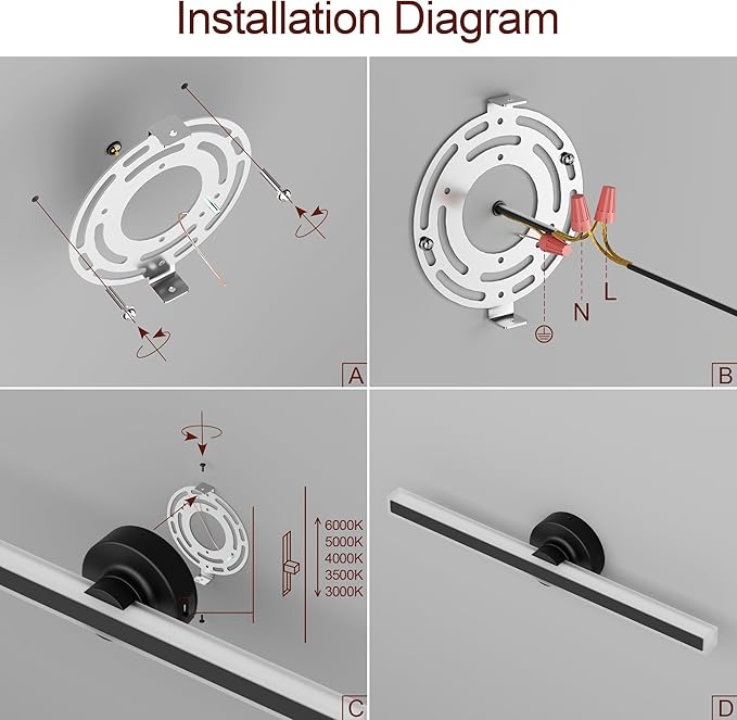 Modern Black Vanity Light, 23.62 inch 5 Colors Wall Sconce Dimmable, LED Bathroom Light Fixtures for Mirror