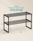 SONGMICS Shoe Rack, 2-Tier Shoe Organizer, Metal Storage Shelf, Upright or Upside Down, for 6-9 Pairs, Stackable, for Entryway, 11.8 x 26.8 x 14.6 Inches, Black ULSA202B01