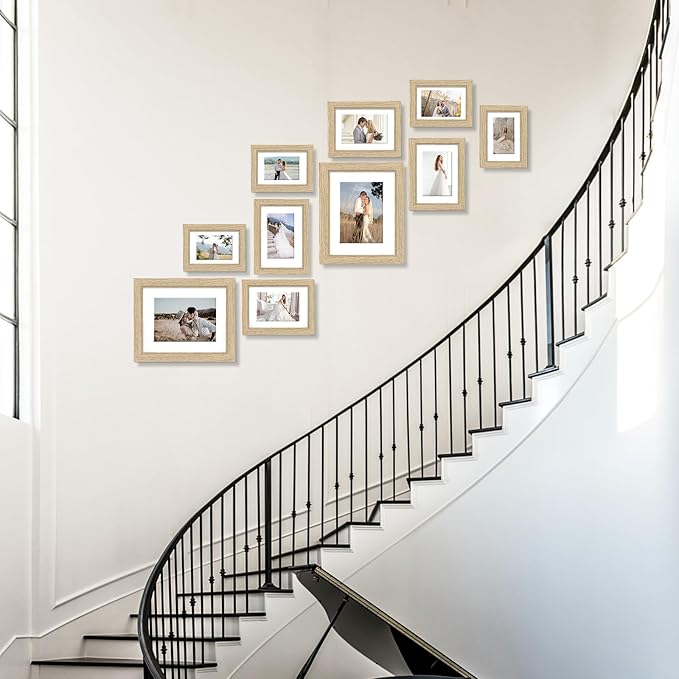 Picture Frames, Made of Real Glass and Wooden Frame, Gallery Photo Frames Set of 10 for Collage Wall Decor, Multi Sizes Including 8x10, 5x7, 4x6 for Mounting or Tabletop Display, Wood