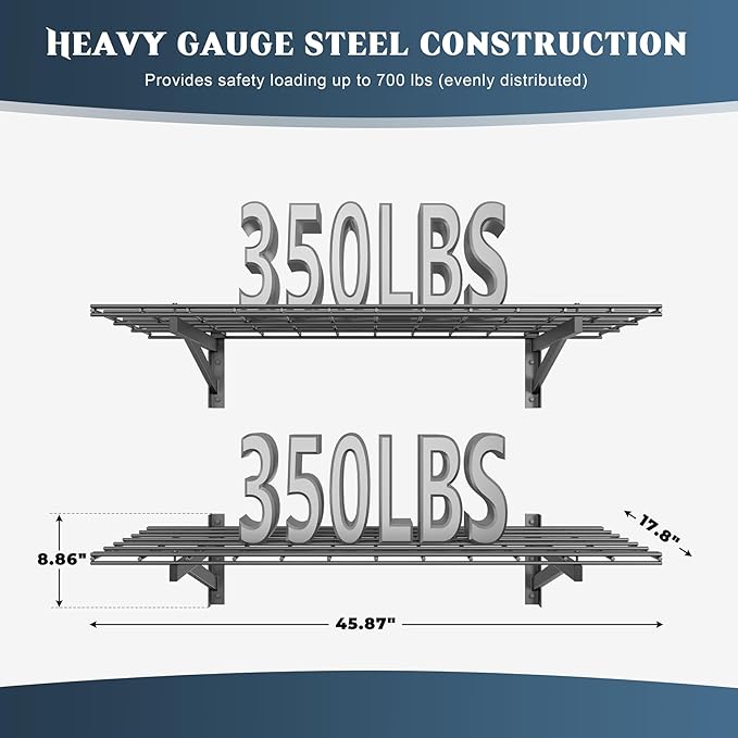 2 Pack Heavy Duty Garage Wall Shelving Set (1.5x4ft), Wall Mounted Garage Shelves 700lbs Capacity, 18