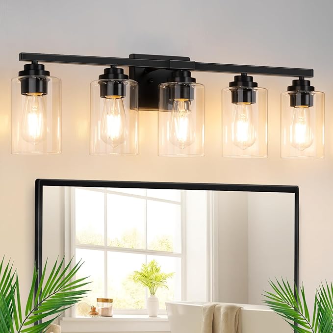 5-Light Matte Black Bathroom Light Fixtures, 31