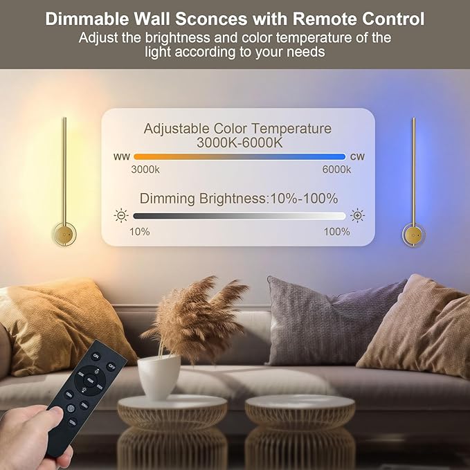 Wireless Wall Sconces Set of Two, 23.6